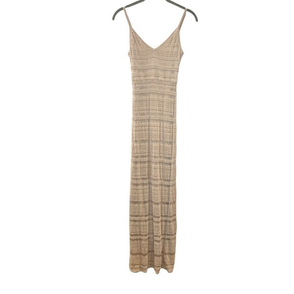 Bebe Y2K Beige Knit Striped V-Neck Slip Maxi Dress Beach Tan Bodycon SP FLAW - Picture 1 of 7